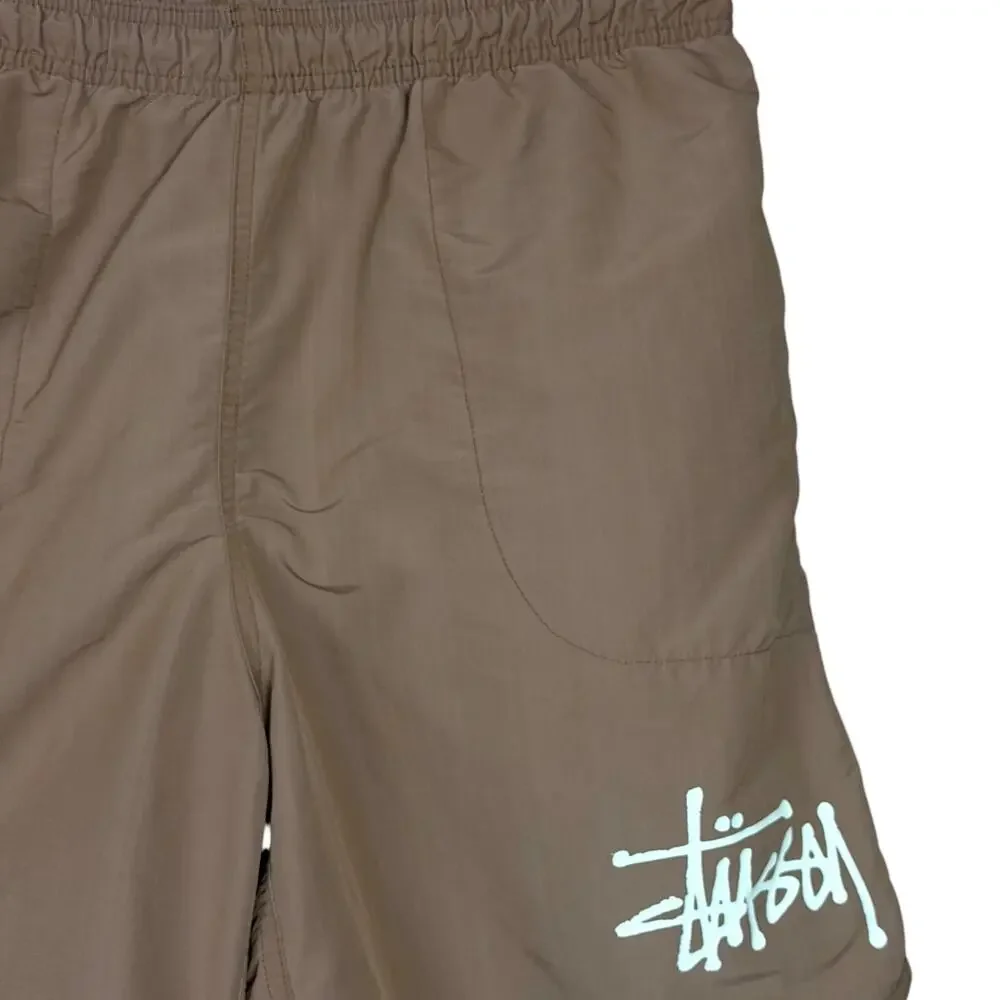 Stussy Big Basic Brown Water Shorts Men's Medium Tour Logo Swim Trunks Lined